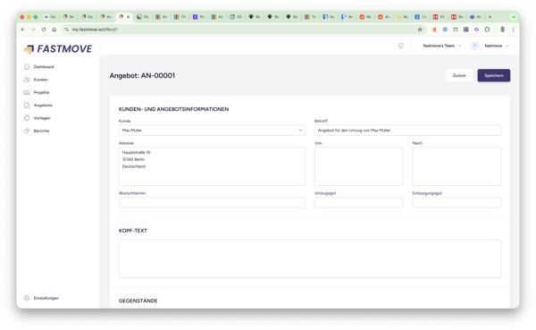 FastMove moving software – create quotes and send them directly in digital form